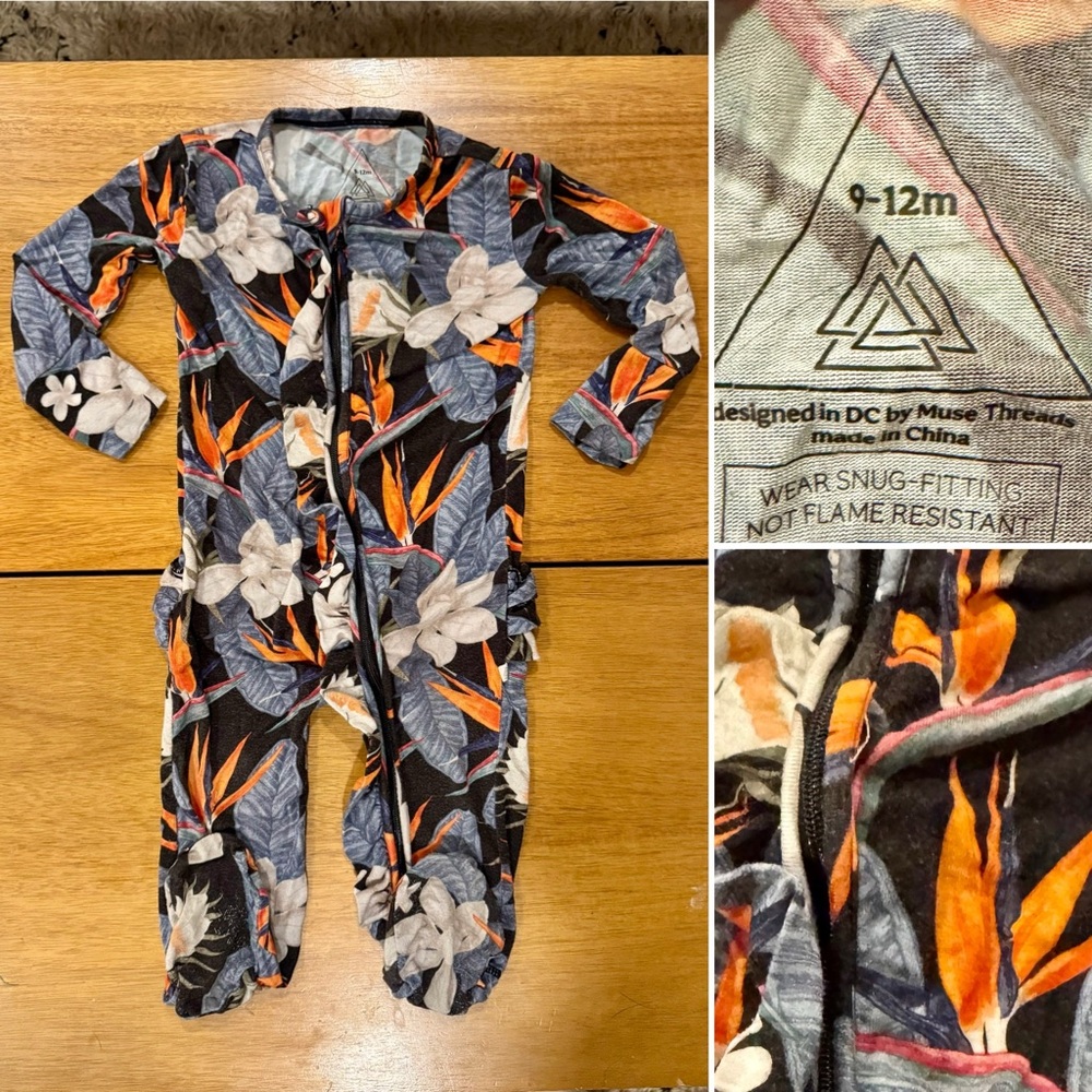 Muse Threads NB Footie Sleeper Romper Birds Of Paradise Ruffle Butt